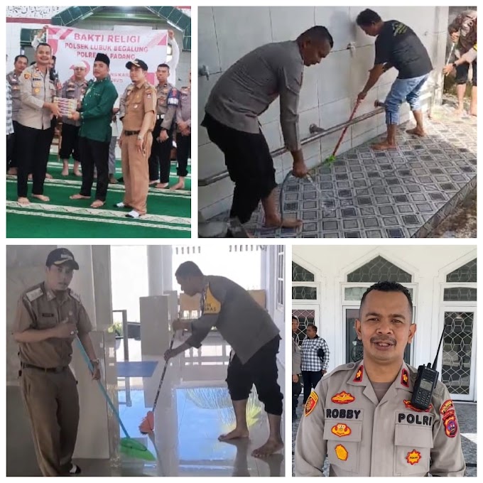 Polsek Lubuk Begalung Gelar Bakti Religi di Masjid Raya Banuaran Nan XX, Serahkan Al-Qur’an dan Gaungkan Semangat Kebersamaan  Peringati Hari Bhayangkara ke-79, Polsek Lubeg Bersihkan Masjid dan Serahkan Al-Qur’an ke Pengurus Masjid Raya Banuaran  PADANG | Dalam rangka memperingati Hari Bhayangkara ke-79 tahun 2025, Kepolisian Sektor (Polsek) Lubuk Begalung menggelar kegiatan Bakti Religi yang menyentuh sisi spiritual dan sosial masyarakat. Kegiatan tersebut dipusatkan di Masjid Raya Banuaran Nan XX, Kecamatan Lubuk Begalung, Kota Padang, Sumatera Barat, pada Senin pagi, 23 Juni 2025.  Dipimpin langsung oleh Kapolsek Lubuk Begalung, Kompol Robby Setiadi Purba, S.E., jajaran Polsek yang terdiri dari seluruh anggota hingga Bhabinkamtibmas se-Kecamatan Lubuk Begalung, turut ambil bagian dalam kegiatan bersih-bersih masjid serta menyerahkan Al-Qur’an kepada pengurus Masjid Raya Banuaran Nan XX.  Simbolis penyerahan kitab suci tersebut diterima langsung oleh perwakilan pengurus masjid, Bobi, didampingi Lurah Banuaran Nan XX, Devrison, S.T. Kegiatan ini sekaligus menjadi momen penguatan sinergi antara institusi kepolisian dan masyarakat dalam menjaga kebersihan rumah ibadah dan membangun nilai-nilai kebersamaan.  “Bakti religi ini merupakan salah satu bentuk nyata pengabdian Polri kepada masyarakat, bukan sekadar seremonial. Kami ingin hadir secara langsung dan memberi kontribusi nyata kepada masyarakat,” ujar Kompol Robby Setiadi Purba dalam sambutannya.  Ia menjelaskan bahwa tema besar kegiatan ini adalah “Polri untuk Masyarakat”, yang menandakan bahwa Polri senantiasa hadir dan menyatu dengan masyarakat, tanpa memandang latar belakang maupun golongan. “Kami ingin menunjukkan bahwa Polri hadir untuk semua golongan, tanpa membeda-bedakan. Melalui kegiatan ini, semangat kebersamaan, toleransi, dan kepedulian terus kita jaga,” lanjutnya.  Selain bersih-bersih lingkungan rumah ibadah, kegiatan ini juga bertujuan memberikan teladan kepada masyarakat agar lebih peduli terhadap kebersihan lingkungan dan menjauhi kebiasaan membuang sampah sembarangan.  “Melalui tindakan ini, kami berharap dapat menumbuhkan kesadaran kolektif akan manfaat dari lingkungan yang bersih dan terawat, baik untuk kesehatan maupun kenyamanan hidup bersama,” tambahnya.  Lurah Banuaran Nan XX, Devrison, S.T., menyampaikan apresiasi dan rasa terima kasihnya atas kehadiran Polsek Lubuk Begalung di tengah masyarakatnya.  “Ini suatu kehormatan bagi Kelurahan Banuaran Nan XX. Semoga kegiatan seperti ini dapat terus berlanjut dan merambah ke berbagai aspek kehidupan masyarakat lainnya,” ujarnya.  Turut hadir dalam kegiatan tersebut sejumlah tokoh masyarakat, di antaranya Ketua RT 01 RW 10 Herwaty Taher, Ketua RT 04 RW 11 yang juga merupakan Pembina Yayasan Berkah Amal Salih (YBAS), Saribulih, serta tokoh-tokoh masyarakat lainnya dari wilayah Banuaran Nan XX.  Kegiatan ini juga dimaknai sebagai bentuk dukungan Polsek terhadap pembangunan karakter masyarakat yang religius dan peduli lingkungan. Di tengah dinamika kehidupan sosial yang semakin kompleks, kehadiran Polri dalam kegiatan-kegiatan sosial keagamaan seperti ini menjadi bentuk nyata transformasi pelayanan dan pendekatan humanis yang digaungkan institusi kepolisian masa kini.  Dengan semangat Hari Bhayangkara, Kompol Robby Setiadi Purba menegaskan bahwa kegiatan serupa akan terus digelar secara berkelanjutan.“Kami berharap masyarakat terus mendukung tugas-tugas kepolisian, khususnya dalam menjaga keamanan dan ketertiban masyarakat (kamtibmas). Bersama kita wujudkan lingkungan yang aman, damai, dan sejuk,” tutupnya.  Tim