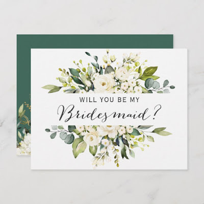  White Roses Floral Bouquet Be My Bridesmaid Card