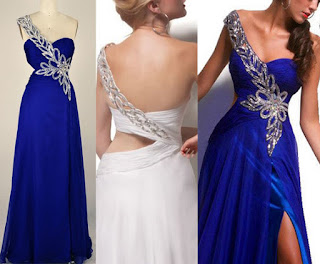 sexy blue color slit prom dress with sequin one shoulder