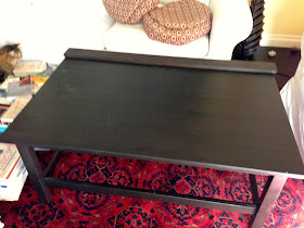 Easy DIY Ikea Hemnes table to farmhouse table transformation Douglas fir boards vinegar steel wool stain before