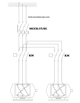 Rangkaian Sistem kontrol Motor listrik 3 fasa hidup dan mati bergantian. Mari buat