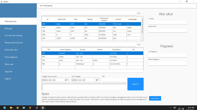 Sistem informasi peminjaman alat ukur simau PT. UTC visual studio 2019 + mysql