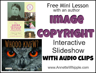 Photo copyright and research slideshow with audio clips for The Laura Ingalls Wilder Companion and Whooo Knew