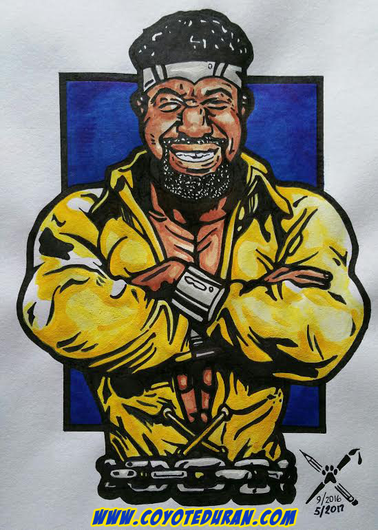 Shannon "The Cannon" Briggs as Luke Cage: Power Man, Sketchbook Chronicles No. 8, ink, watercolor paint and Copic art marker on sketch paper. Art by Coyote Duran.
