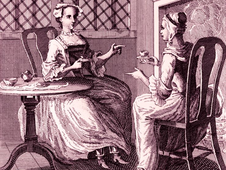 Two Victorian women drinking tea