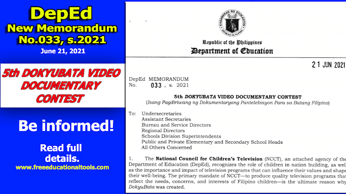 DepEd New Memorandum No. 033 (5th DokyuBata Video Documentary Contest) 