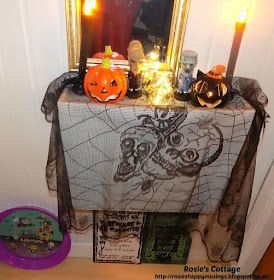 Halloween Prep Continues: The entryway of our home is decorated to welcome visiting trick or treaters.