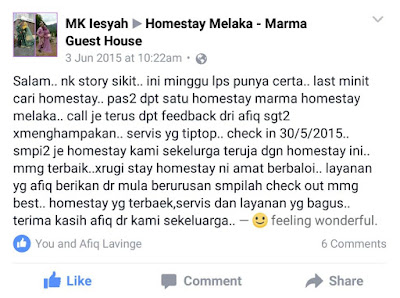 Marma Homestay Melaka - Testimoni Dari Facebook