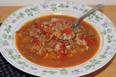 Bowl of cabbage roll soup.