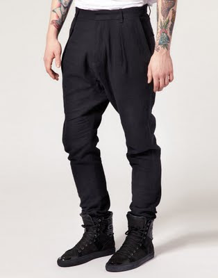 Pleated Fold Drop Crotch Trousers