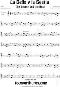 Partitura Fácil de La Bella y y la Bestia en Clave de Sol sin alteraciones Music Scores by Disney The Beauty and the Beast Easy Sheet Music 