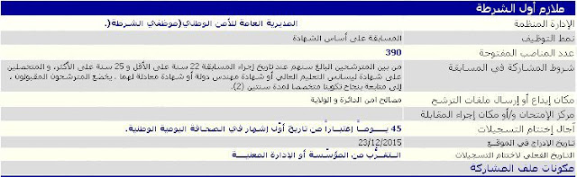 إعلان توظيف : رسميا فتح مسابقة ملازم أول للشرطة (390 منصب) ديسمبر2015