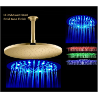  Stainless Steel Gold Tone Round LED Rian Shower Head
