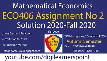 #ECO406, ECO406 Assignment 2 Solution Fall 2020-VU-Digilearnerspoint