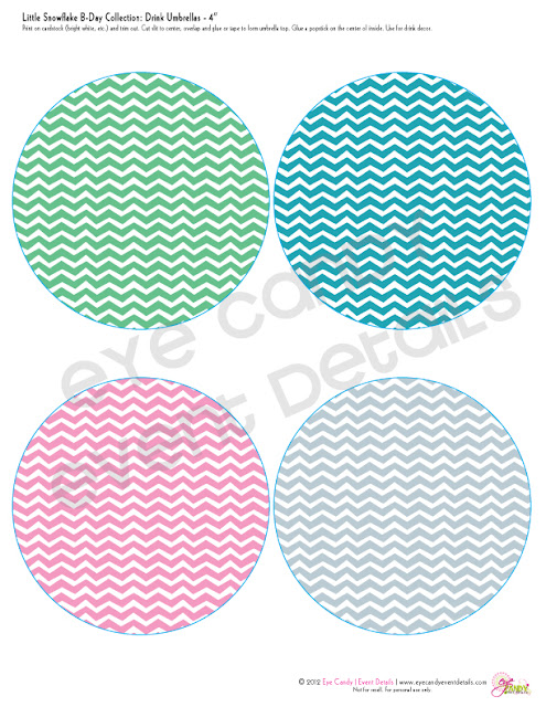 chevron coasters, chevron drink umbrella, kids birthday, winter birthday