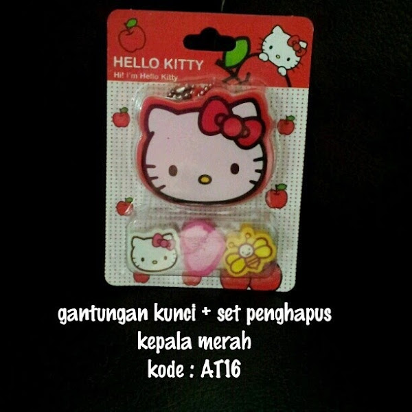 Set Penghapus Hello Kitty Murah Grosir Ecer Merah + Gantungan Kunci