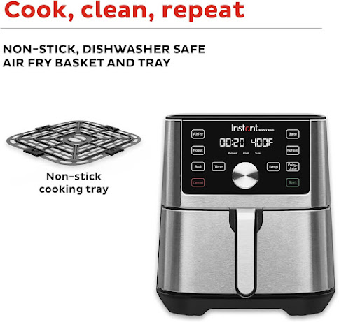 Instant Pot Vortex Plus 4QT Air Fryer, Custom Program Options, 6-in-1 Functions Crisps, Broils, Roasts, Dehydrates, Bakes, Reheats, 100+ In-App Recipes, from the Makers of Instant Pot, Stainless Steel