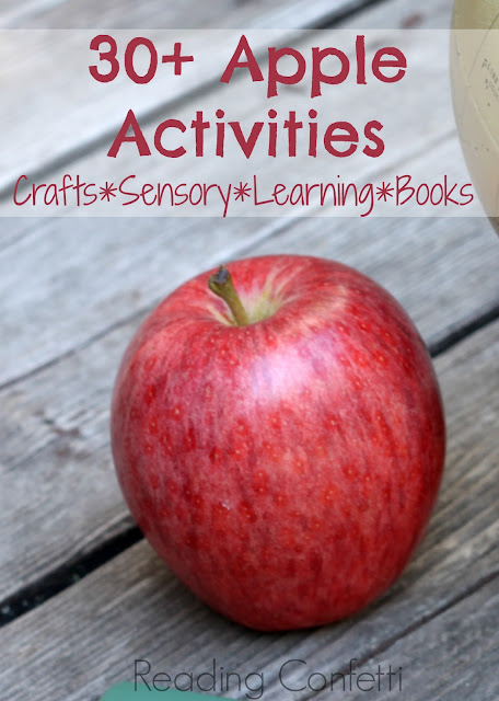 More than 30 kid's crafts, sensory play ideas, and learning activities with an apple theme.