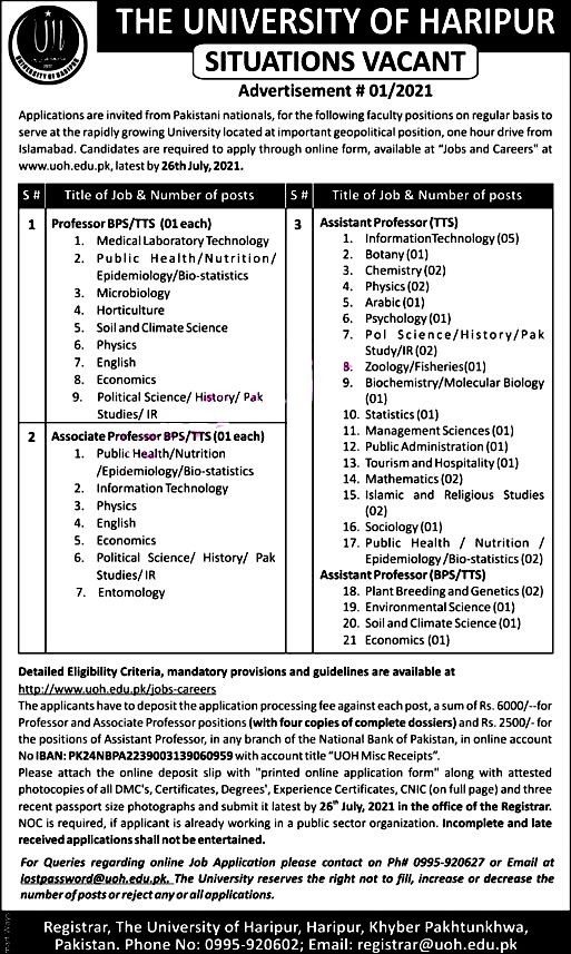 University of Haripur UOH  Latest Jobs For Professor, Assistant Professor  & Other