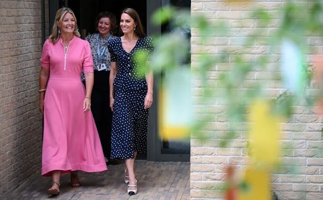 Princess of Wales wore a chelsea collar polka dot silk crepe dress by Alessandra Rich. Mulberry Amberley bag
