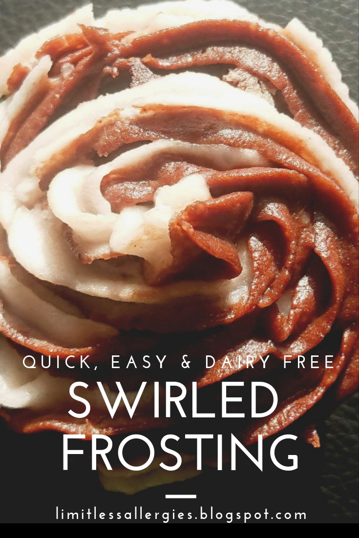 pin for pinning Quick, Easy and Dairy Free Swirled Frosting recipe