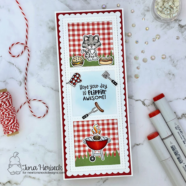 Flippin’ Awesome BBQ Card  by Tina Herbeck  | Dad’s BBQ Stamp Set, Welcome New Cat  and Slimline Die Sets by Newton’s Nook Designs #newtonsnook