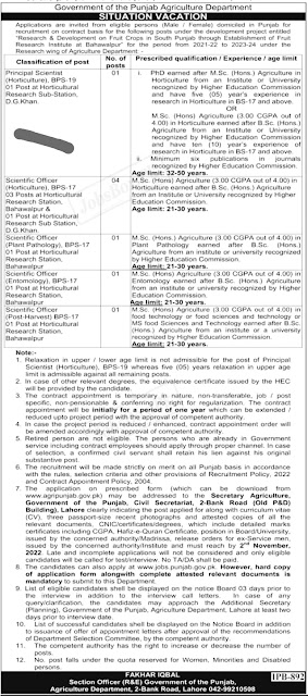 Agriculture Department October 2022 Jobs For Punjab Residents || Online Application