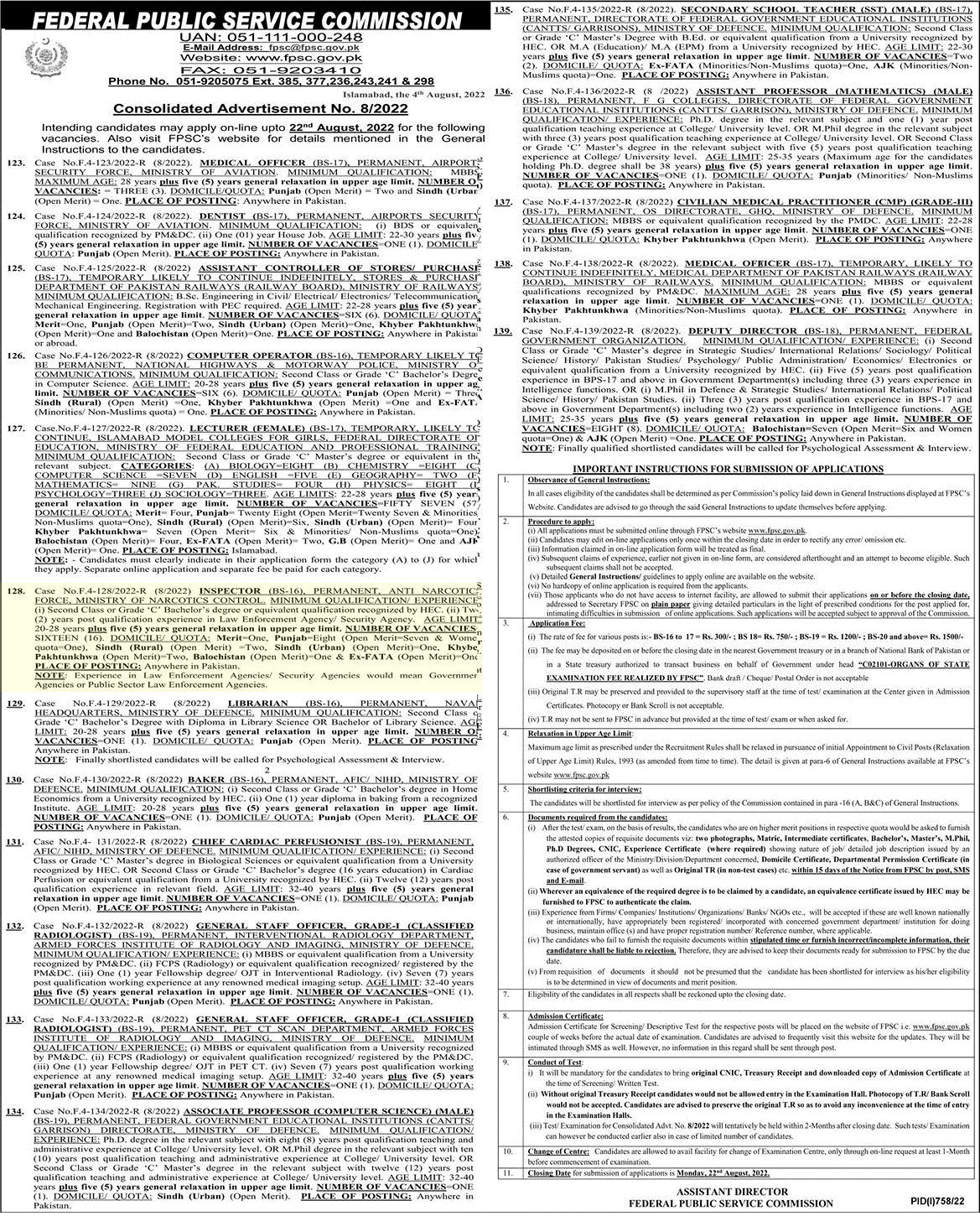 Inspector Jobs in Anti Narcotics Force 2022 | Government Jobs 2022