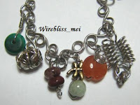 Wire Wrapped Charm Bracelet with multiple color gemstones