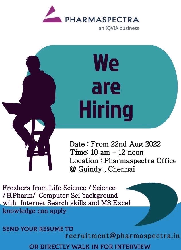 Pharmaspectra | Walk-in interview for Freshers at Chennai from 22nd Aug 2022