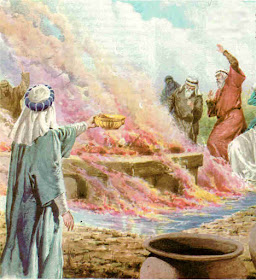 The fire burned up the sacrifice, the wood, the stones and the soil, and also licked up the water in the trench. Later Elijah slaughtered hundreds (450) of Jezebel's prophets. (1 Kings 18:32-40)