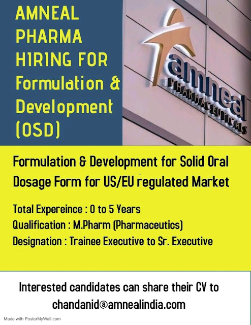 Job Availables, Amneal Pharmaceuticals Job Vacancy For Fresher & Experienced M.Pharm