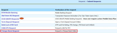 Cheque Book Request in Bank of India