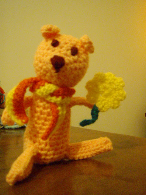 crochet teddy with scarf and flower little funny plush toy