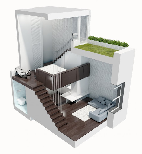 3D illustration of small duplex apartment 