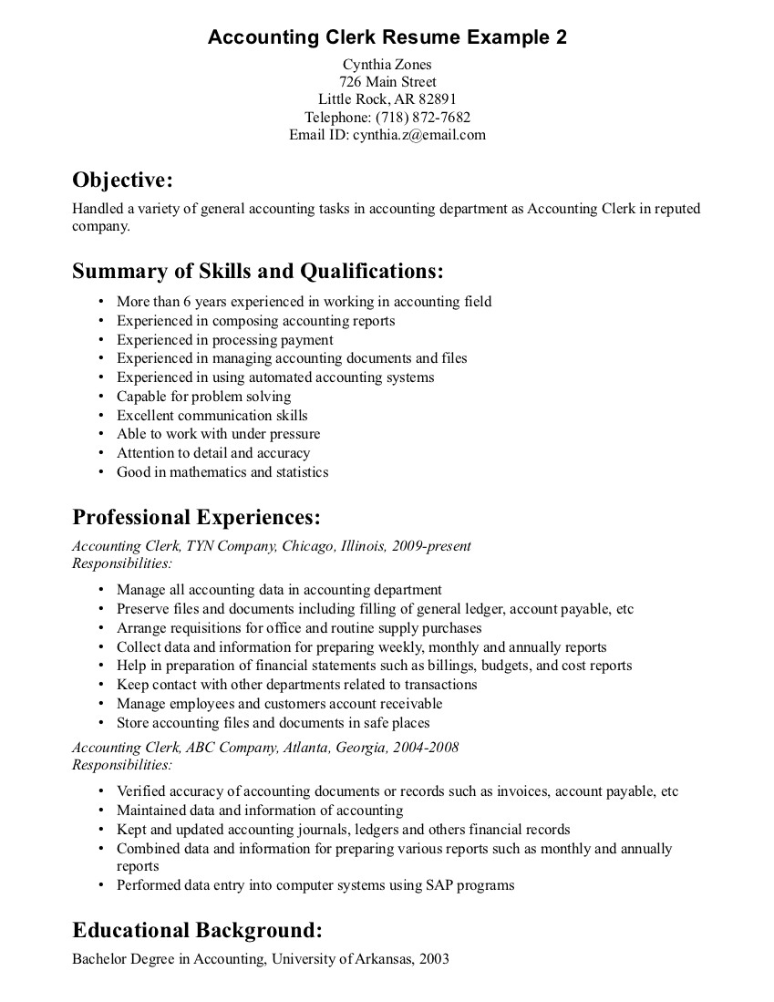 Cover Letter Samples Accounting Clerk