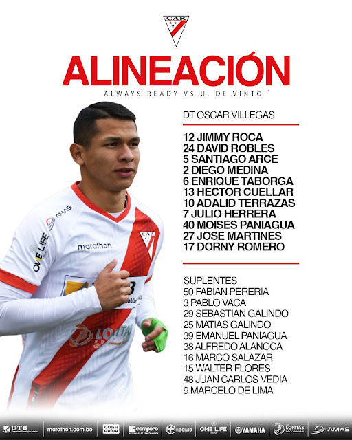 Alineaciones Always Ready vs Universitario de Vinto