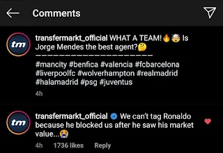 Ronaldo 'blocks Transfermarkt' as he is not happy with €75m market value