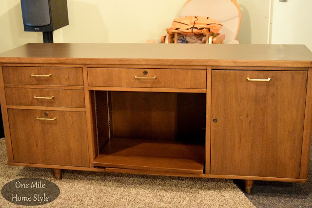 Mid Century Modern Office Credenza Makeover - Before  - One Mile Home Style