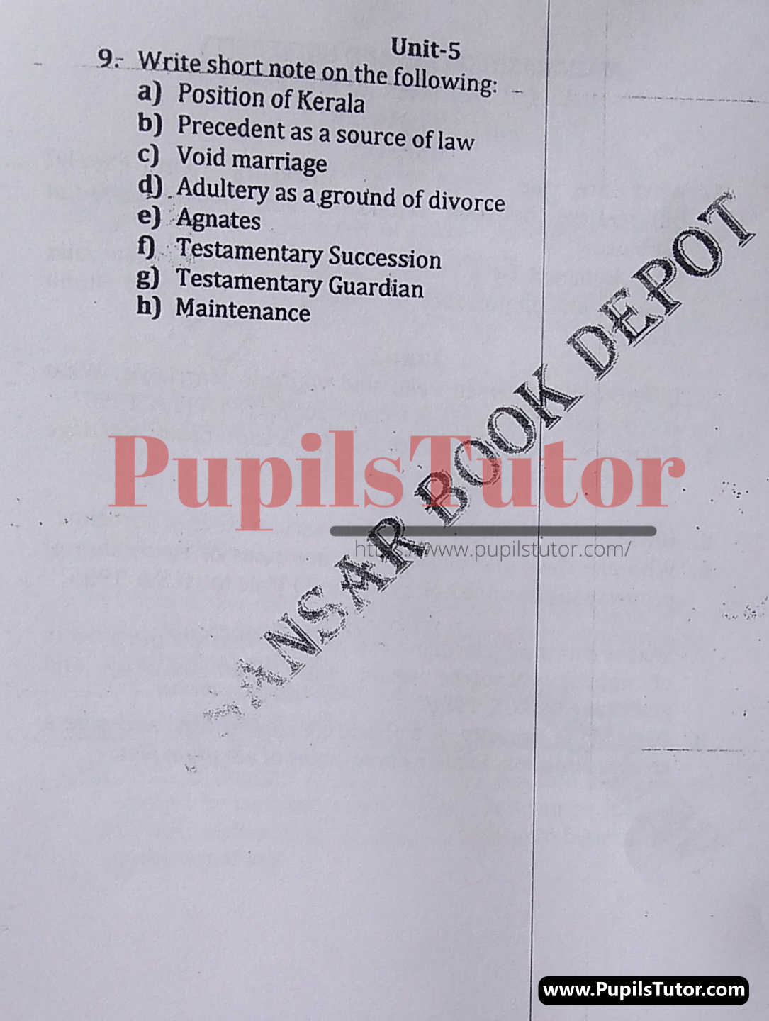 M.D. University LL.B. Family Law First Semester Important Question Answer And Solution - www.pupilstutor.com (Paper Page Number 2)