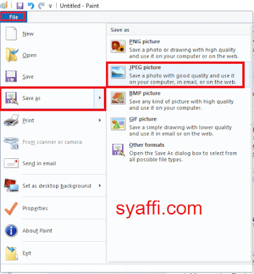 Save As pada aplikasi Paint