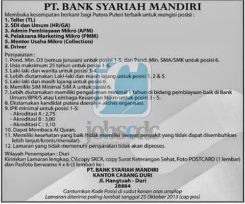 PT Bank Syariah Mandiri - SMA, SMK, D3 Staff Micro Banking 