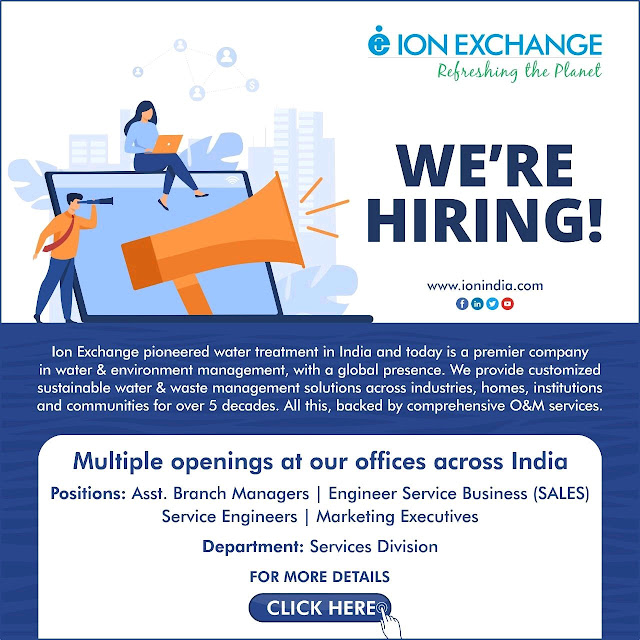 Job Availables, Ion Exchange Job Opening For Multiple Positions - Apply Now
