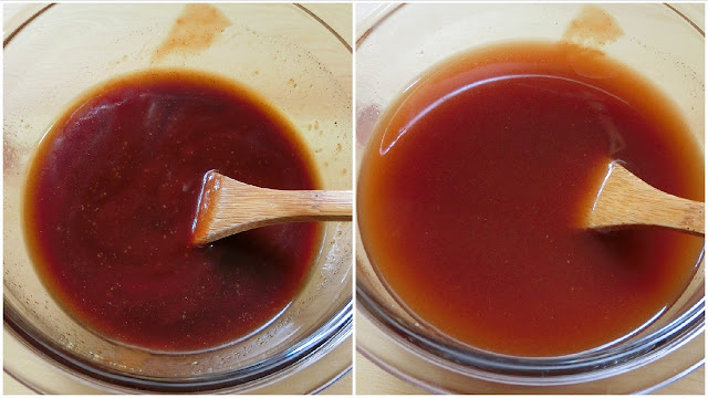 小さめのボウルに【合わせ調味料】を混ぜ合わせ、スパゲティのゆで汁を加えて溶いておきます。