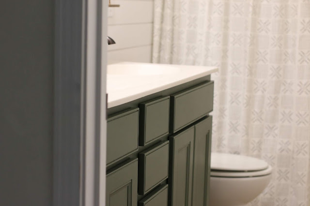 Sherwin Williams Rosemary painted bathroom vanity