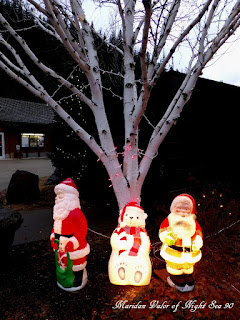 A peek at my town during Christmas; Wow my town has a lot of old Santa decorations...oh look a polar bear.