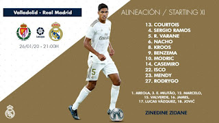 Once incial del Real Madrid para enfrentar al Real Valladolid