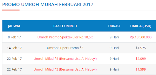 jadwal paket umroh februari 2017