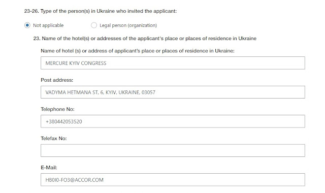 Hotel Address E-Visa Ukraine