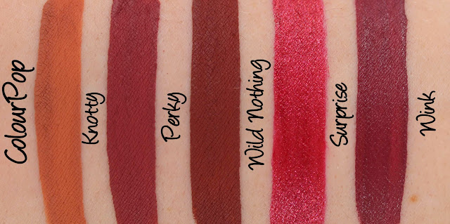 ColourPop Ultra Matte, Metallic & Satin Lips - Knotty, Perky, Wild Nothing, Surprise & Wink Swatches & Review